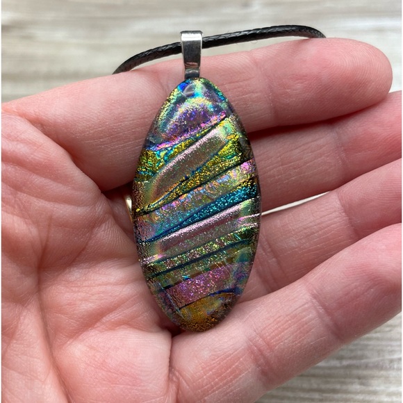 Dichroic Glass Pendant with Cord - Picture 2 of 4
